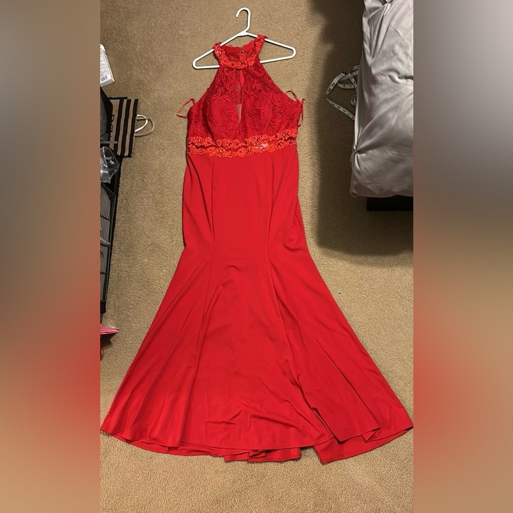 BouBou Red Full Length Halter Prom Dress Size 2X